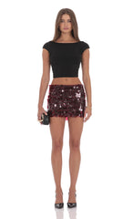 Circle Sequin Skirt in Maroon