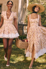 Honeyflower Print Gathered Cotton Midi Dress