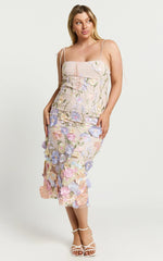 Jamich Midi Dress - Straight Neck Tie Strap Pencil Dress in Soft Pink