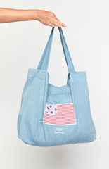 AmbreCloset Washed Denim USA Tote Bag
