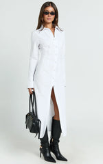Genevieve Midi Dress - Slim Shirt Dress in White