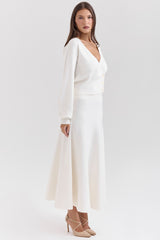 Ivory Wool Balloon Sleeve Wrap Cardigan