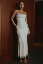 Silver Pearl Embellished Maxi Dress