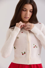 Cream Wool Embroidered Cardigan