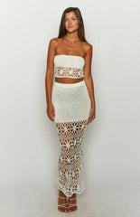 Indio White Crochet Strapless Crop Top