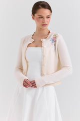 Cream Lambswool Floral Embroidered Cardigan