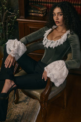 Forest Green Velvet Lace Trimmed Corset Top