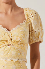 Evelin Eyelet Twist Front Top