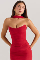 Holly Red Strapless Corset Top With Detachable Neck Scarf