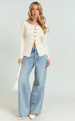 Mildred Top - Long Sleeve Button Down Top with Gold Hardwear in White