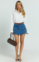 India Skort - Recycled Denim Mid Rise Skort in Dark Blue Wash