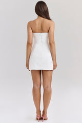 White Strapless Twill Mini Dress