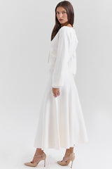 Ivory Wool Mix Flared Midi Skirt