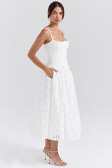 White Broderie Anglais Midi Skirt