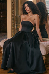 Black Strapless Satin Corset Midi Dress