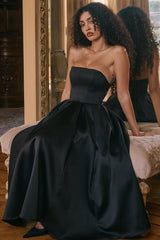 Black Strapless Satin Corset Midi Dress