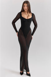 Black Mesh Maxi Dress With Bodysuit