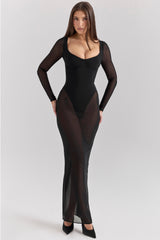 Black Mesh Maxi Dress With Bodysuit