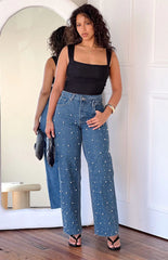 Denim Dazzle Pearl Mid Wash High Waisted Jeans
