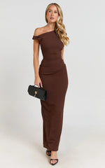 Genie Maxi Dress - Off The Shoulder Dress in Chocolate