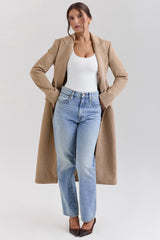 Camel Single Breasted Long Coat