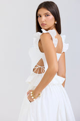 White Embroidered Cotton Peplum Corset Top