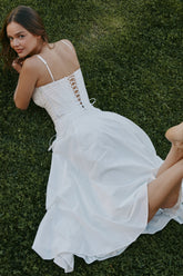 White Stretch Cotton Midi Sundress