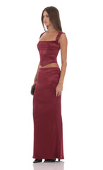 Satin Maxi Skirt in Maroon