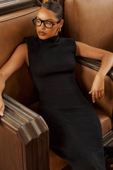 Black Cashmere Blend Turtle Neck Midi Dress