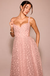 French Rose Jacquard Sweetheart Neckline Midi Dress