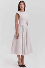 French Dove Moire Satin Backless Midi Dress