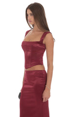 Satin Corset Top in Maroon