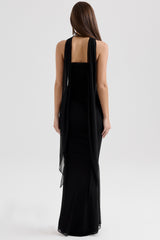 Black Mesh Maxi Skirt With Fluted Hem