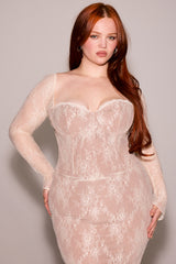 Ivory Lace Long Sleeve Midi Dress