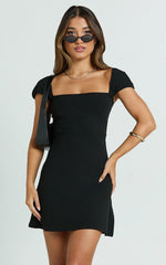 Billie Mini Dress - Cap Sleeve A Line Dress in Black