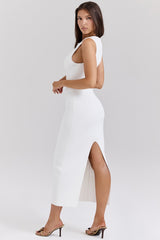 White Stretch Knit Maxi Dress