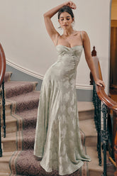 Pistachio Floral Lace Back Maxi Dress