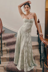 Pistachio Floral Lace Back Maxi Dress