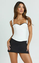 Libby Top - Lattice Back Sweetheart Lace Neckline Top in White