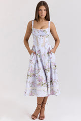 Lilac Floral Cotton Midi Sundress