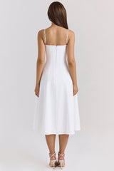 White Stretch Cotton A-Line Midi Sundress