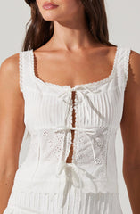 Kensley Eyelet Tie-Front Top