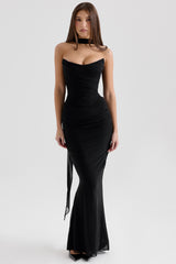 Black Mesh Maxi Skirt With Fluted Hem