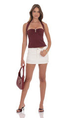 Halter Pinstripe Top In Burgundy