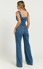 Bellerose Top - Front Zip Denim Fitted Top in Dark Blue Wash