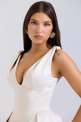 Vintage Cream Satin Pleated Midi Dress