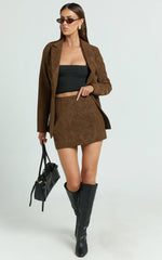 Gretchen Mini Skirt - High Rise Faux Suede Skirt in Brown