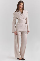 Beige High Waist Tailored Trousers