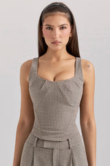 Brown Puppytooth Boned Corset Top