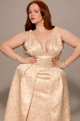 Ivory Metallic Jacquard Midi Dress